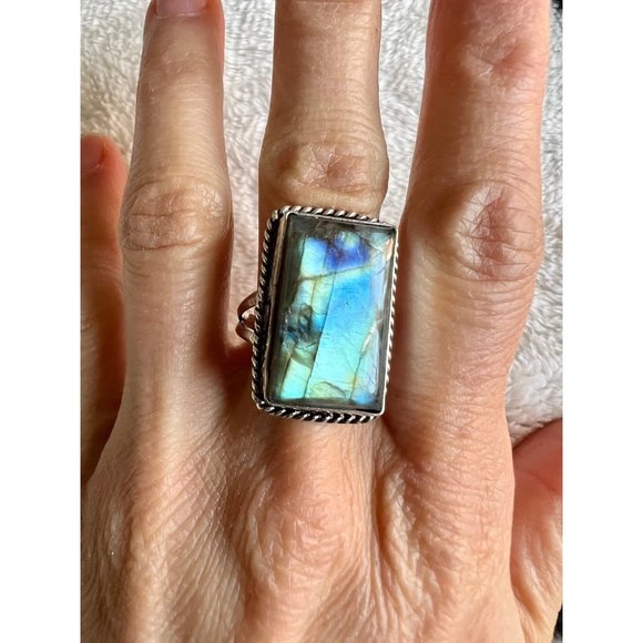 Handmade Jewelry - 925 *FLAW* Flash Labradorite Ring 9